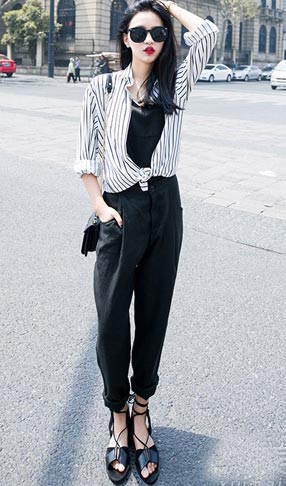 蕾丝雪纺衬衫搭配裤装 让你的夏天更FASHION